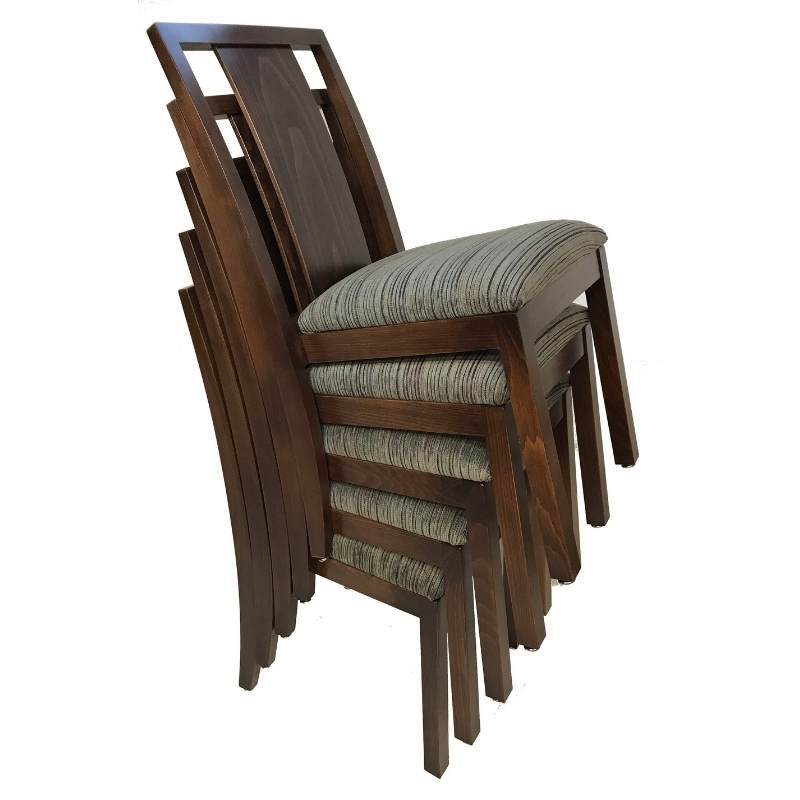 Stacked wooden chairs